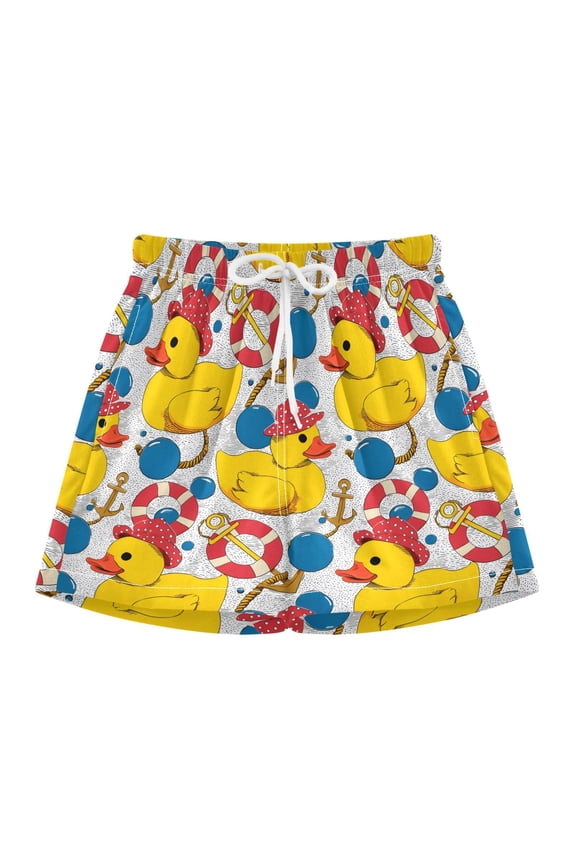 BZSMCE Swim Shorts Cute Yellow Duck Life Buoy Pattern For Quick-Dry Shorts With Anti-Chafe Liner