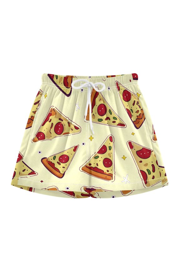 BZSMCE Swim Shorts Cute Yellow Pizza Pattern For Quick-Dry Shorts With Anti-Chafe Liner