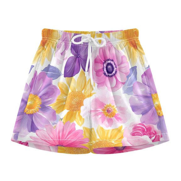 BZSMCE Swim Shorts Daisy Peony Pattern For Quick-Dry Shorts With Anti-Chafe Liner