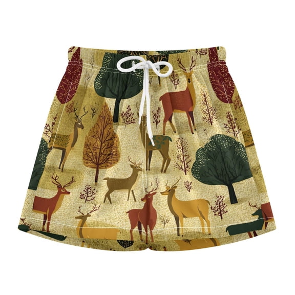 BZSMCE Swim Shorts Deeer Tree Pattern For Quick-Dry Shorts With Anti-Chafe Liner