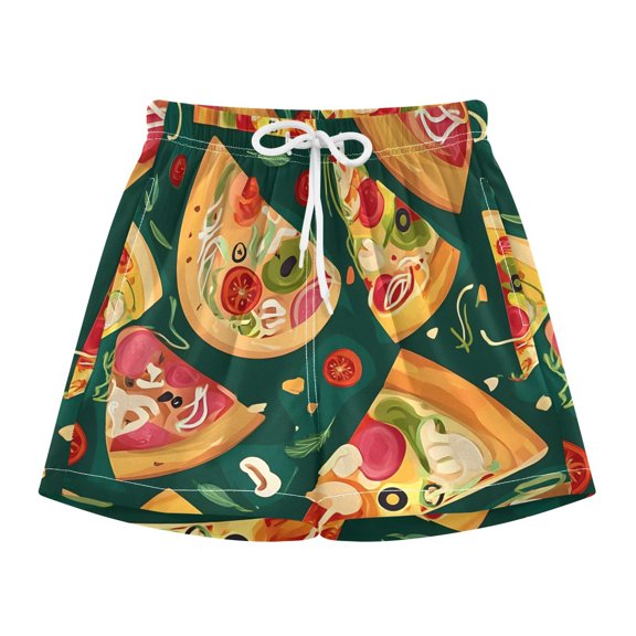 BZSMCE Swim Shorts Delicious Pizza Pattern For Quick-Dry Shorts With Anti-Chafe Liner