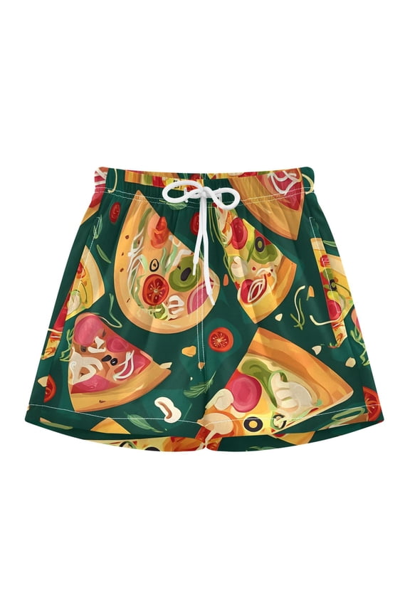BZSMCE Swim Shorts Delicious Pizza Pattern For Quick-Dry Shorts With Anti-Chafe Liner