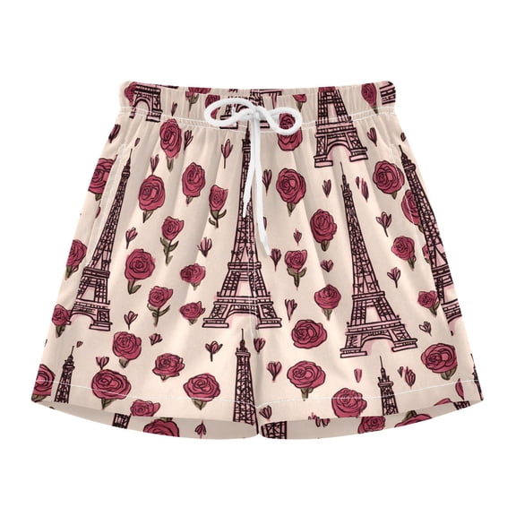 BZSMCE Swim Shorts Eiffeltier Tower Pink Rose Pattern For Quick-Dry Shorts With Anti-Chafe Liner