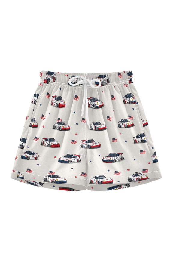 BZSMCE Swim Shorts Falg Racing Car Pattern For Quick-Dry Shorts With Anti-Chafe Liner