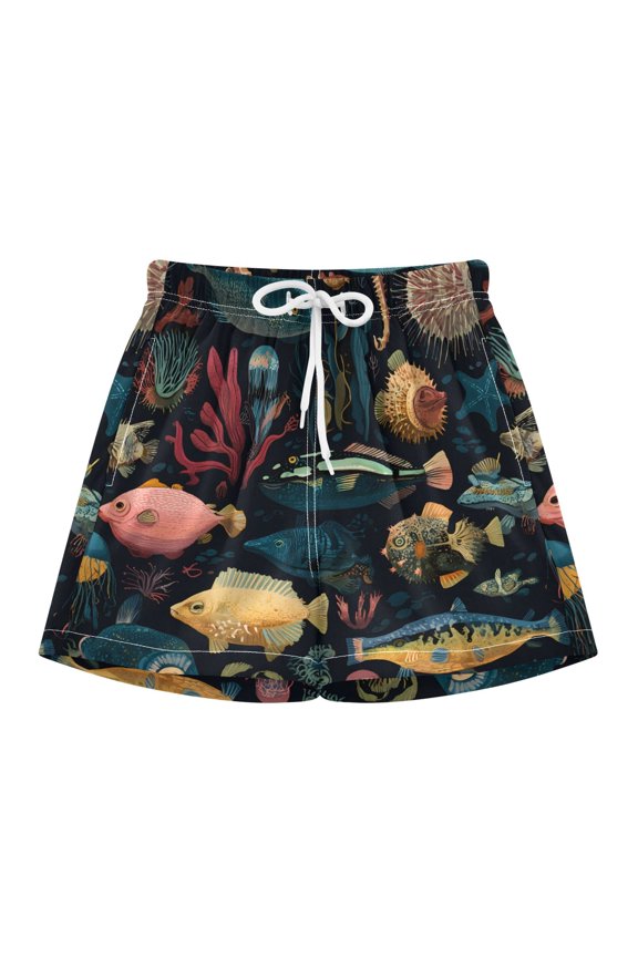 BZSMCE Swim Shorts Fish Seaweed Seahorse Pattern For Quick-Dry Shorts With Anti-Chafe Liner