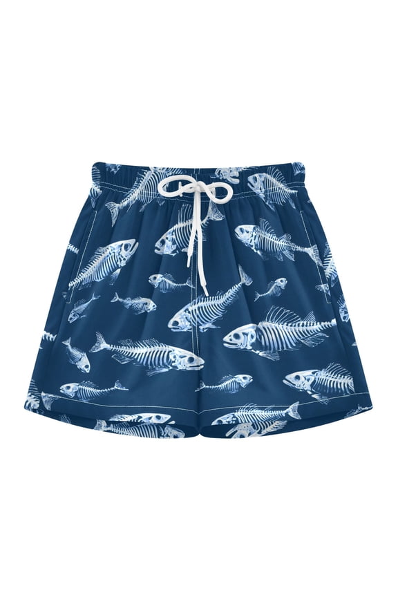 BZSMCE Swim Shorts Fish Skeletons Their Bones Pattern For Quick-Dry Shorts With Anti-Chafe Liner