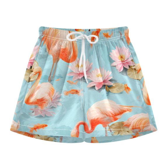 BZSMCE Swim Shorts Flamingo Blue Background Pattern For Quick-Dry Shorts With Anti-Chafe Liner