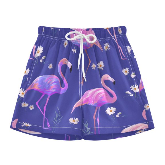 BZSMCE Swim Shorts Flamingo Daisy Pattern For Quick-Dry Shorts With Anti-Chafe Liner