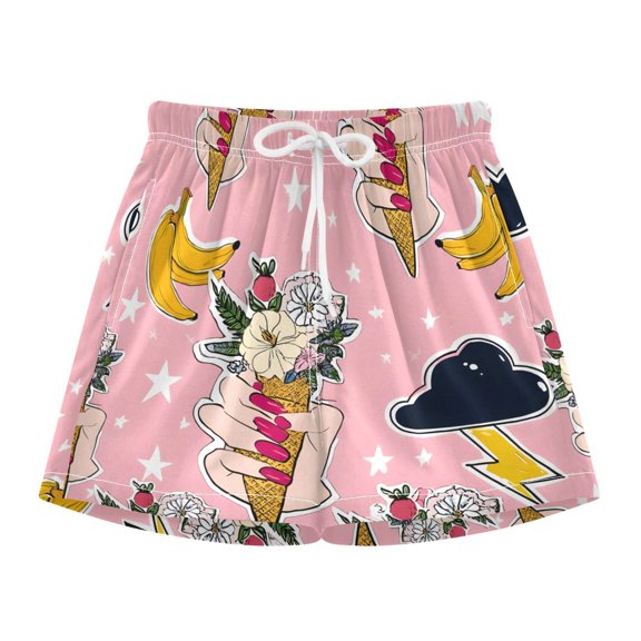 BZSMCE Swim Shorts Flower Banana Pattern For Quick-Dry Shorts With Anti-Chafe Liner