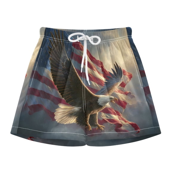 BZSMCE Swim Shorts Flying Bald Eagle American Flag For Quick-Dry Shorts With Anti-Chafe Liner
