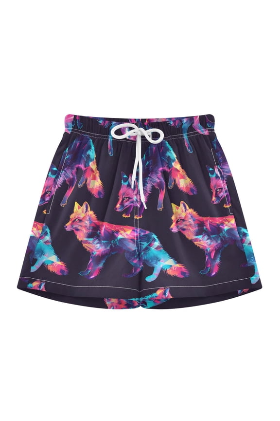 BZSMCE Swim Shorts Fox Colorful Pattern For Quick-Dry Shorts With Anti-Chafe Liner