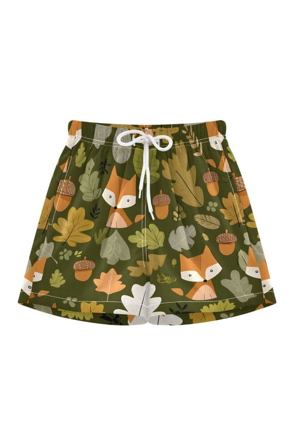 BZSMCE Swim Shorts Fox Pinecone Pine Needles Pattern For Quick-Dry Shorts With Anti-Chafe Liner