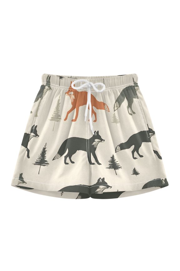 BZSMCE Swim Shorts Fox Tree Pattern For Quick-Dry Shorts With Anti-Chafe Liner