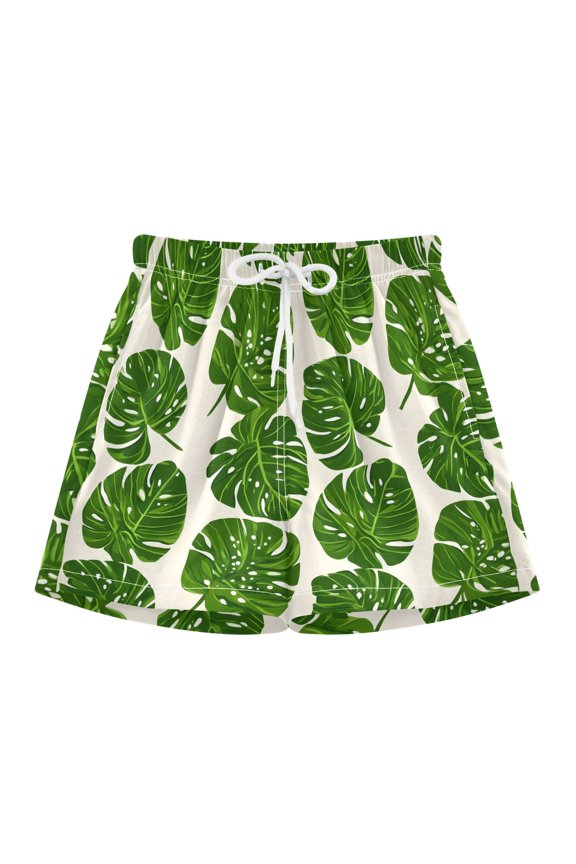 BZSMCE Swim Shorts Green Turtle Shell Leaf Pattern For Quick-Dry Shorts With Anti-Chafe Liner