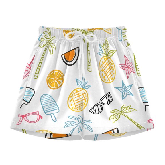 BZSMCE Swim Shorts Hand Drawn Summer Palm Pineapple Pattern For Quick-Dry Shorts With Anti-Chafe Liner