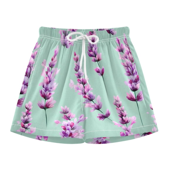 BZSMCE Swim Shorts Lavender Green Background Pattern For Quick-Dry Shorts With Anti-Chafe Liner