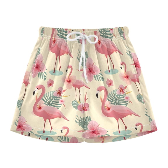 BZSMCE Swim Shorts Light Pink Flamingo Tropical Leave Pattern For Quick-Dry Shorts With Anti-Chafe Liner