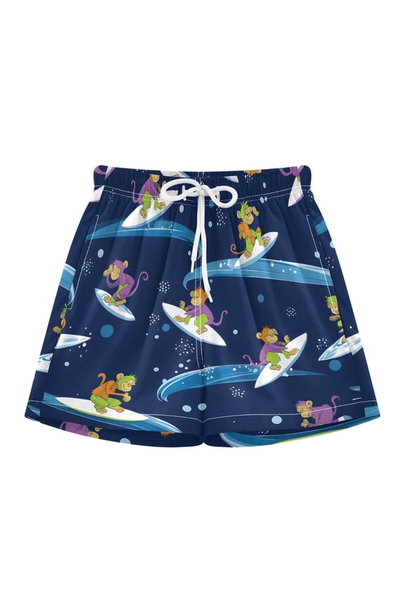 BZSMCE Swim Shorts Monkey Surfing Pattern For Quick-Dry Shorts With Anti-Chafe Liner