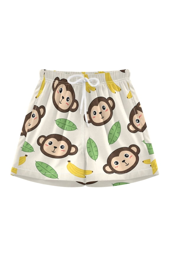 BZSMCE Swim Shorts Monkey with Banana and Leaves For Quick-Dry Shorts With Anti-Chafe Liner