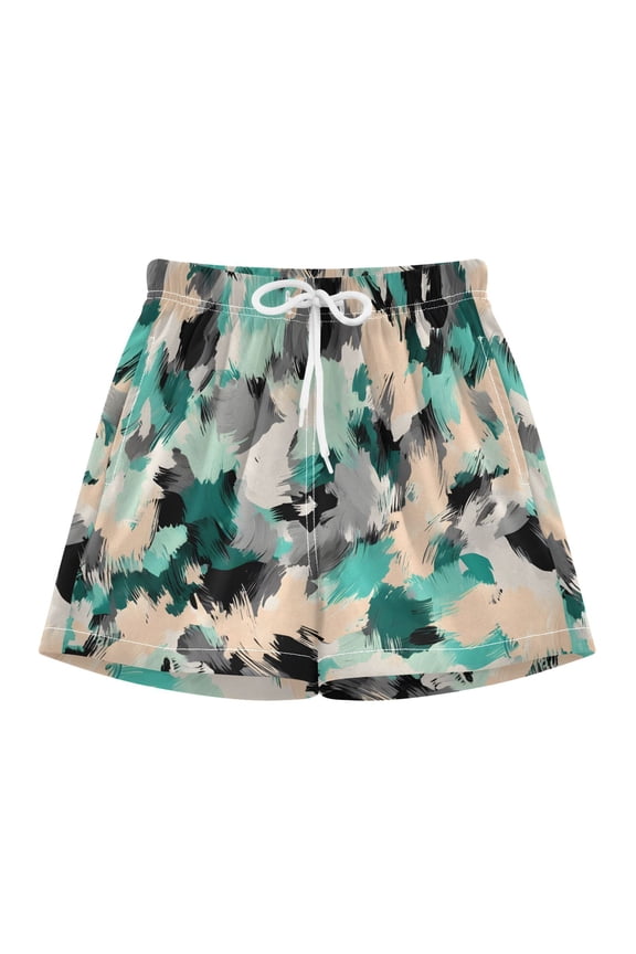 BZSMCE Swim Shorts Off-white Black Mint Green Camouflage Pattern For Quick-Dry Shorts With Anti-Chafe Liner