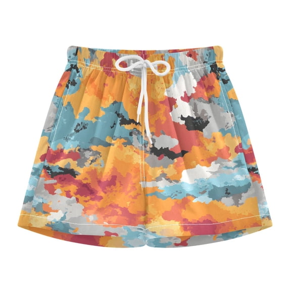 BZSMCE Swim Shorts Orange Blue Camouflage Pattern For Quick-Dry Shorts With Anti-Chafe Liner