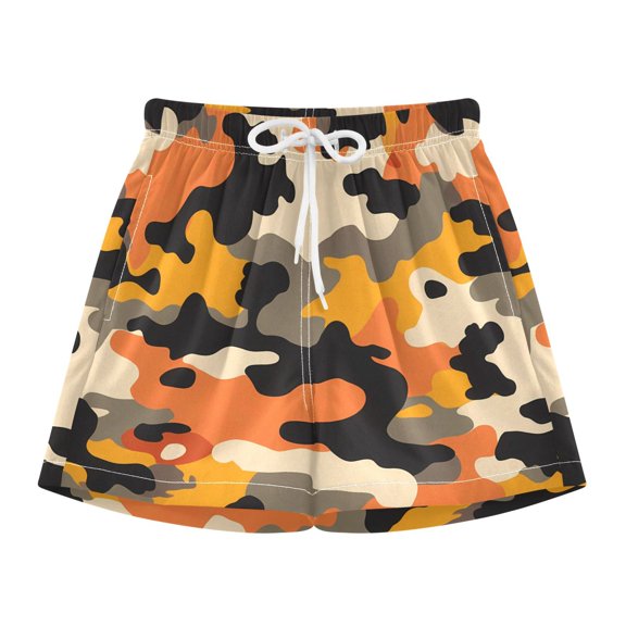BZSMCE Swim Shorts Orange Yellow Camouflage Pattern For Quick-Dry Shorts With Anti-Chafe Liner