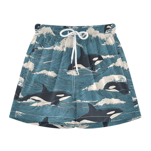 BZSMCE Swim Shorts Orca Waves Pattern For Quick-Dry Shorts With Anti-Chafe Liner