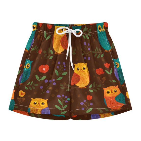 BZSMCE Swim Shorts Owl Flowers Pattern For Quick-Dry Shorts With Anti-Chafe Liner