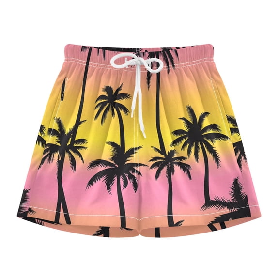 BZSMCE Swim Shorts Palm Trees Pattern For Quick-Dry Shorts With Anti-Chafe Liner
