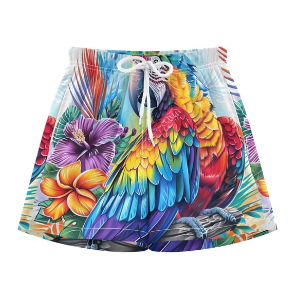 BZSMCE Swim Shorts Parrot Flowers For Quick-Dry Shorts With Anti-Chafe Liner