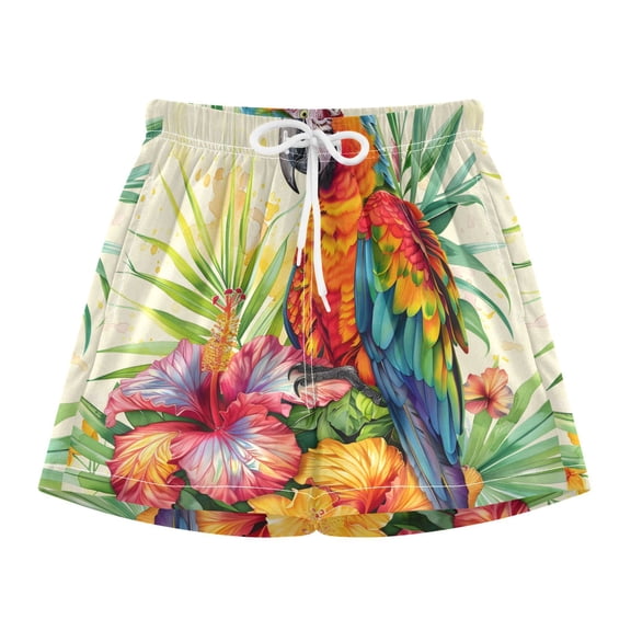 BZSMCE Swim Shorts Parrots Plants and Flowers For Quick-Dry Shorts With Anti-Chafe Liner