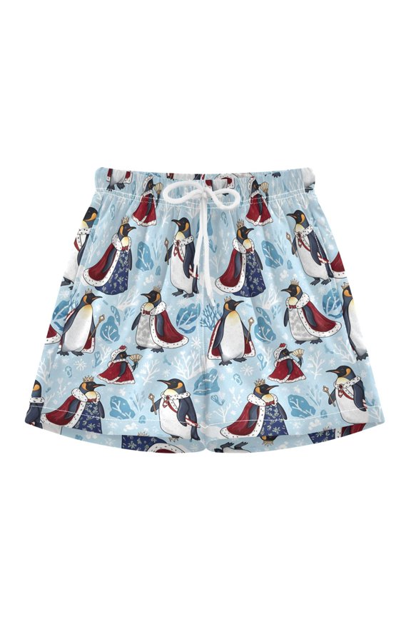 BZSMCE Swim Shorts Penguin King Queen Leaf Pattern For Quick-Dry Shorts With Anti-Chafe Liner