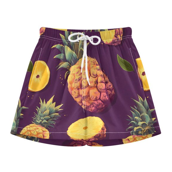 BZSMCE Swim Shorts Pineapple Dark Purple Background Pattern For Quick-Dry Shorts With Anti-Chafe Liner