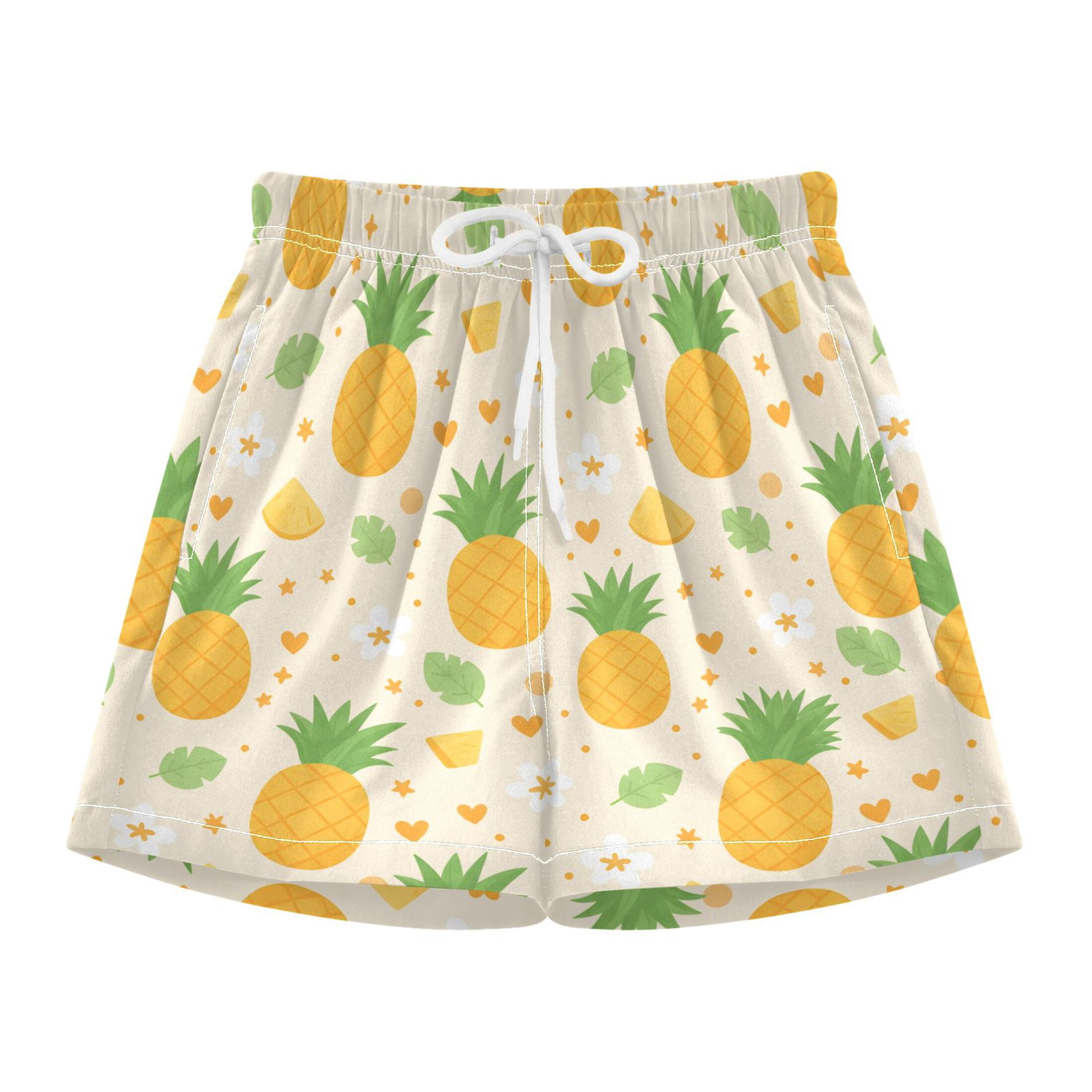 BZSMCE Swim Shorts Pineapple Tree Leaves and Flowers Pattern For Quick ...