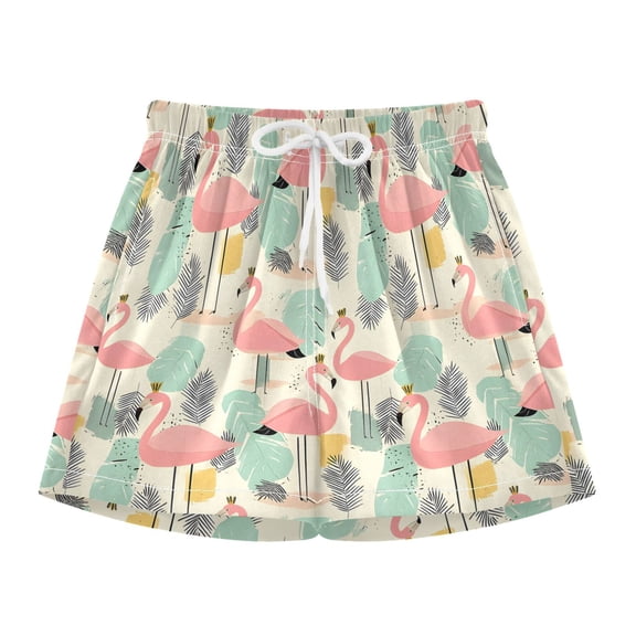 BZSMCE Swim Shorts Pink Flamingo Monstera Deliciosa Pattern For Quick-Dry Shorts With Anti-Chafe Liner