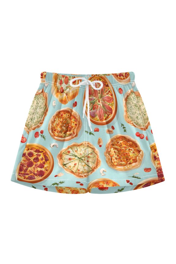 BZSMCE Swim Shorts Pizzas Pattern For Quick-Dry Shorts With Anti-Chafe Liner
