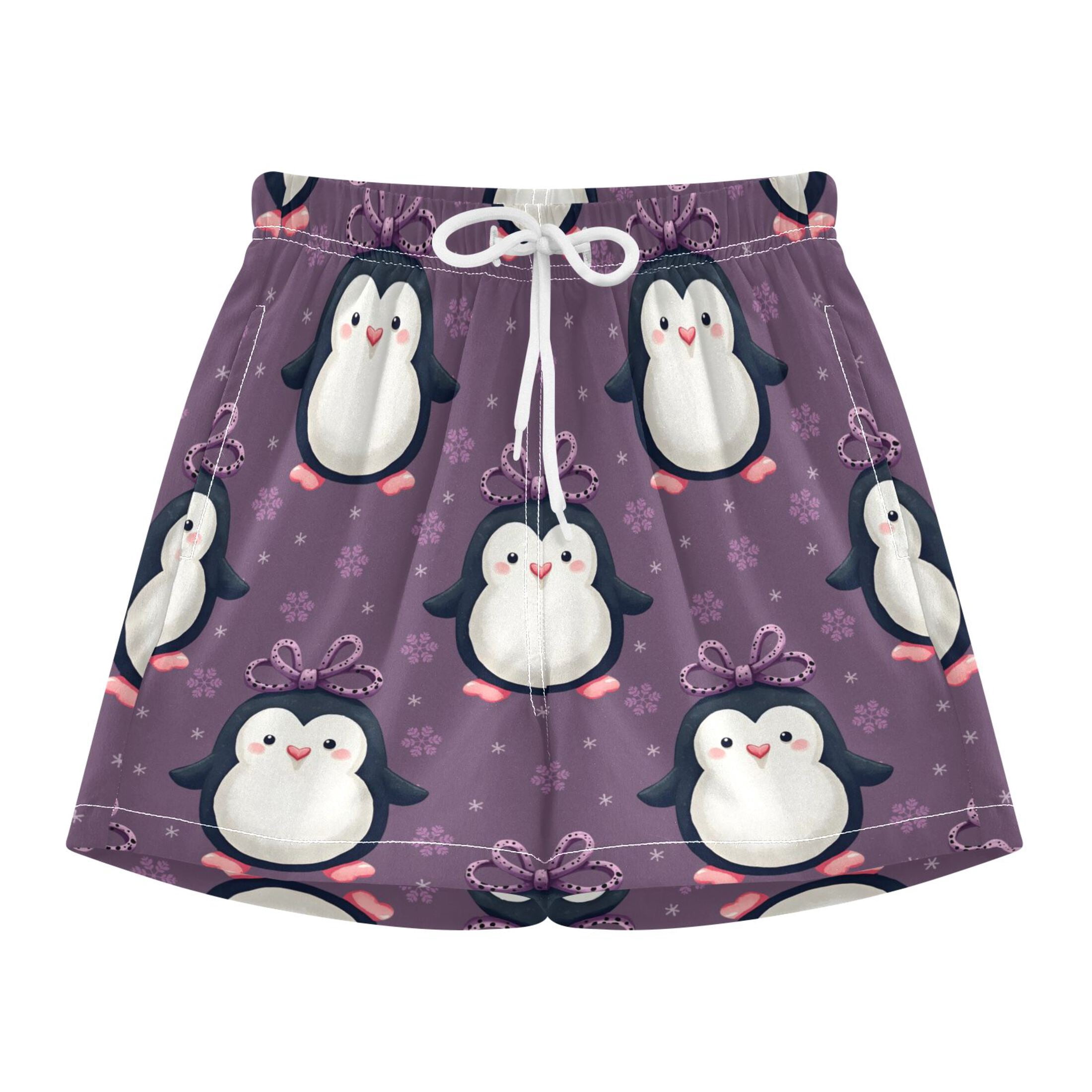 BZSMCE Swim Shorts Purple Background Penguin Pattern For Quick-Dry ...