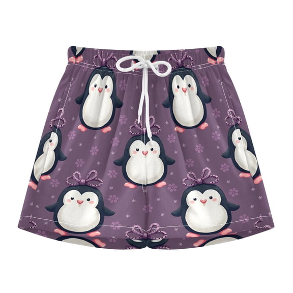 BZSMCE Swim Shorts Purple Background Penguin Pattern For Quick-Dry Shorts With Anti-Chafe Liner