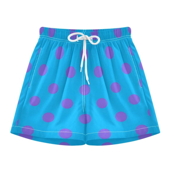 BZSMCE Swim Shorts Purple Dots on Blue Background Pattern For Quick-Dry Shorts With Anti-Chafe Liner