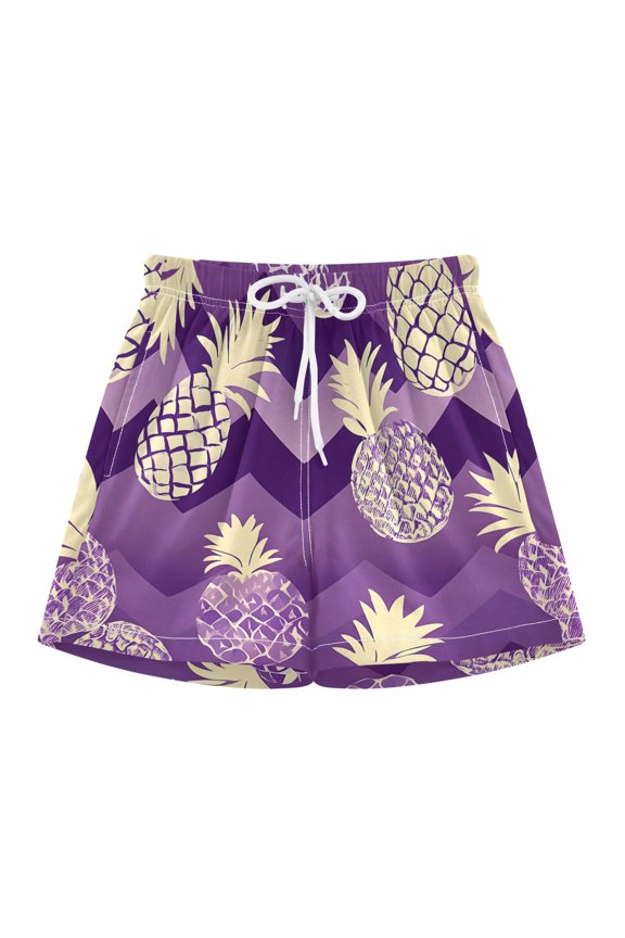 BZSMCE Swim Shorts Purple Pineapple Pattern For Quick-Dry Shorts With Anti-Chafe Liner