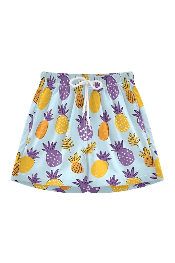 BZSMCE Swim Shorts Purple Yellowpineapple Pattern For Quick-Dry Shorts With Anti-Chafe Liner