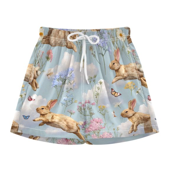 BZSMCE Swim Shorts Rabbit Butterfly Flowers Pattern For Quick-Dry Shorts With Anti-Chafe Liner