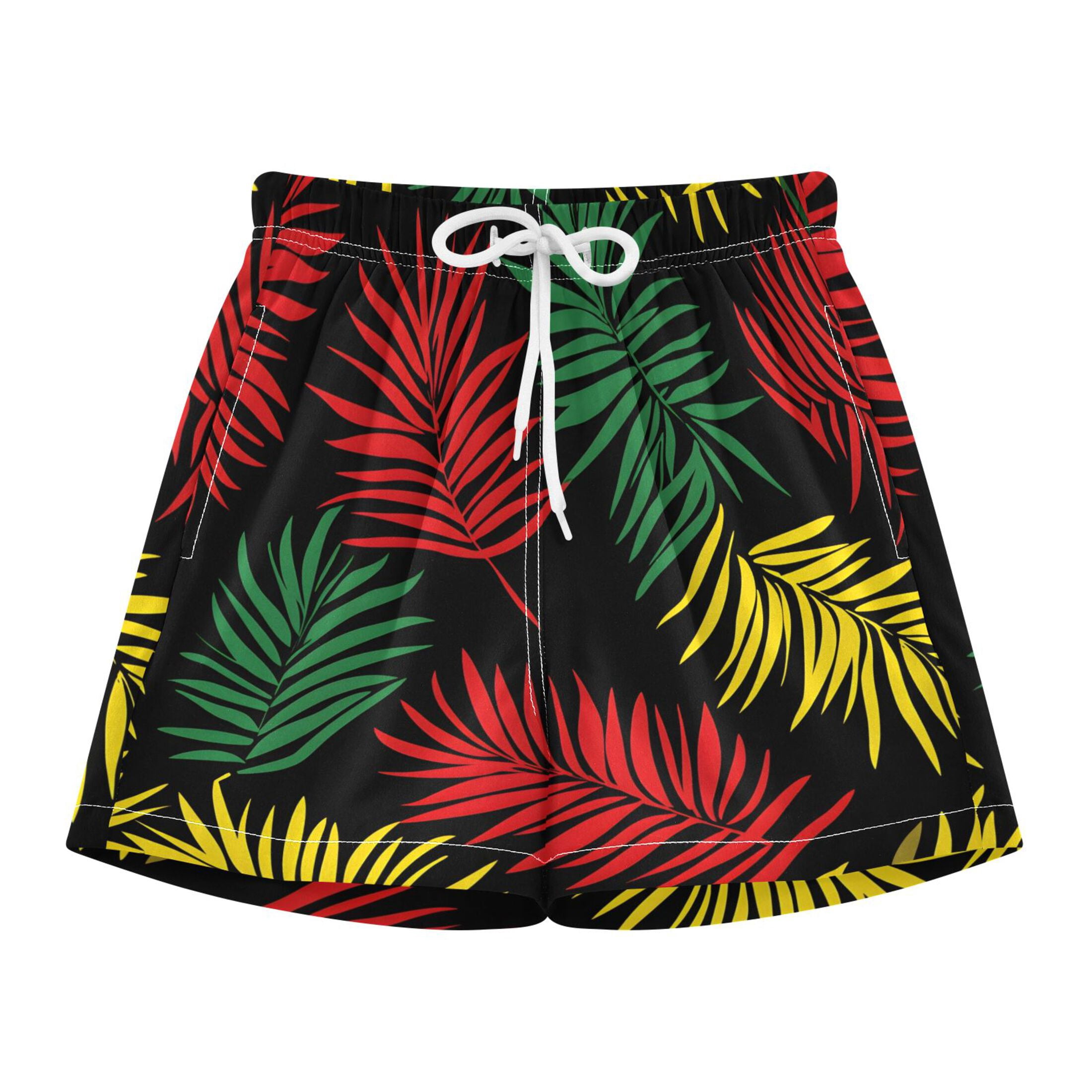 BZSMCE Swim Shorts Red Green Yellow Palm Leaves Pattern For Quick-Dry ...