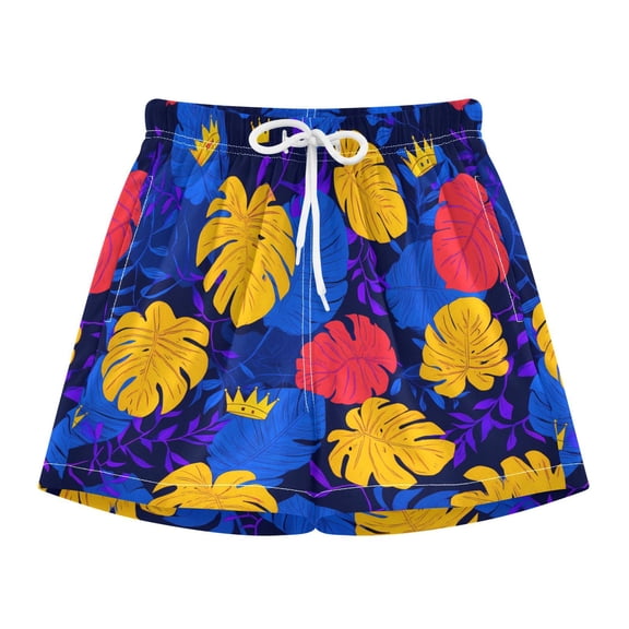 BZSMCE Swim Shorts Red Yellow Blue Palm Leaf Pattern For Quick-Dry Shorts With Anti-Chafe Liner