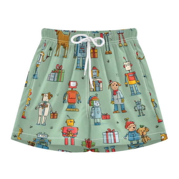 BZSMCE Swim Shorts Robot Pattern For Quick-Dry Shorts With Anti-Chafe Liner