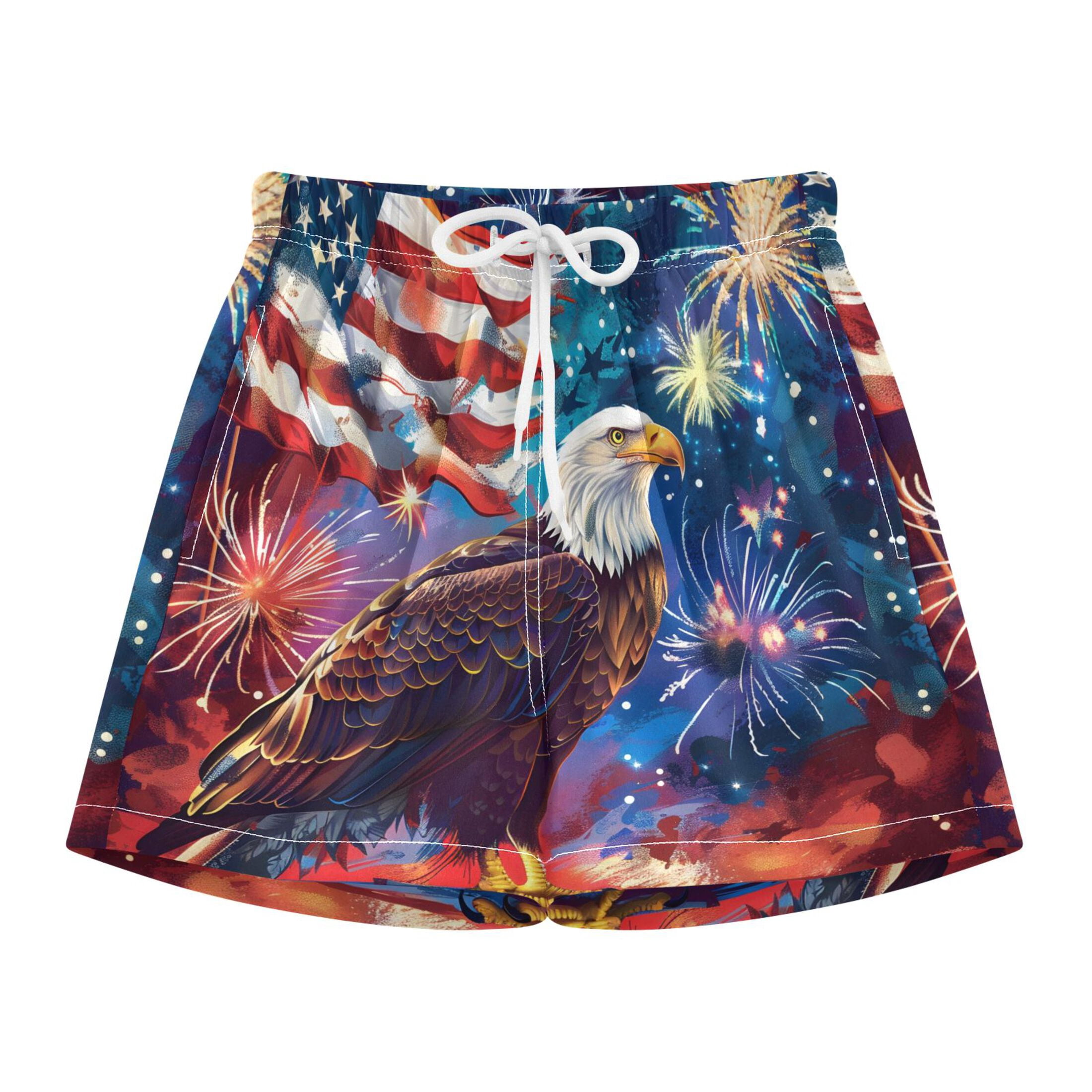 BZSMCE Swim Shorts Seahawk American Flag Fireworks Watercolor For Quick ...