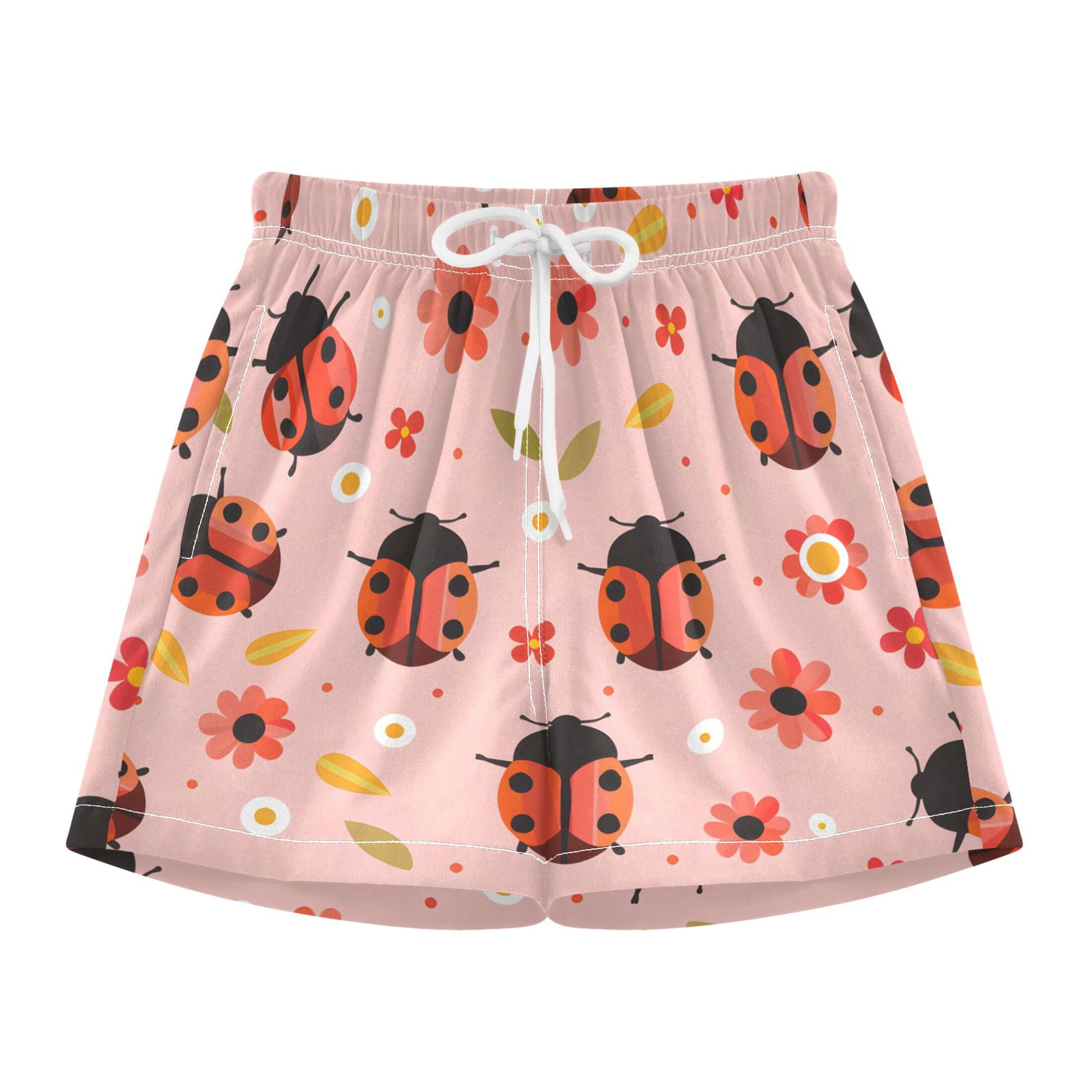 BZSMCE Swim Shorts Seven-spotted Ladybug Flower Pattern For Quick-Dry ...