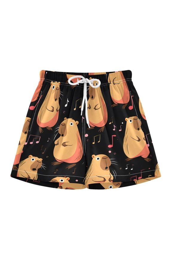 BZSMCE Swim Shorts Singing Capibala Pattern For Quick-Dry Shorts With Anti-Chafe Liner