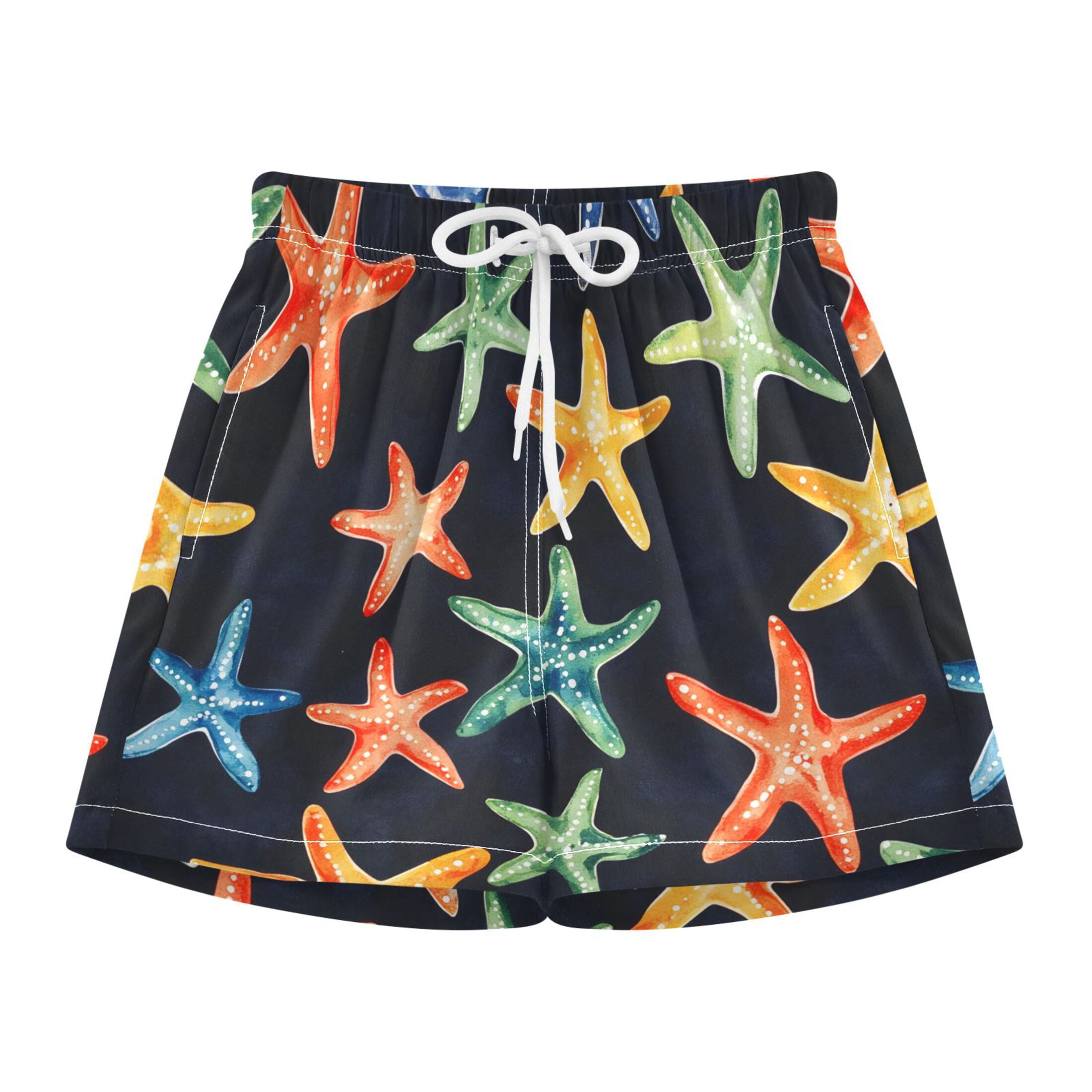 BZSMCE Swim Shorts Starfish Dark Blue Background Pattern For Quick-Dry ...