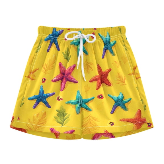 BZSMCE Swim Shorts Starfish Yellow Background Pattern For Quick-Dry Shorts With Anti-Chafe Liner